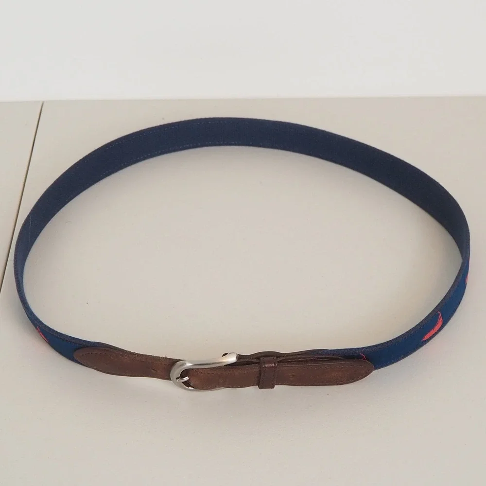 The Belted Cow Nantucket‎ Island Ribbon Club Belt Men's Sz 42 Canvas Preppy Golf